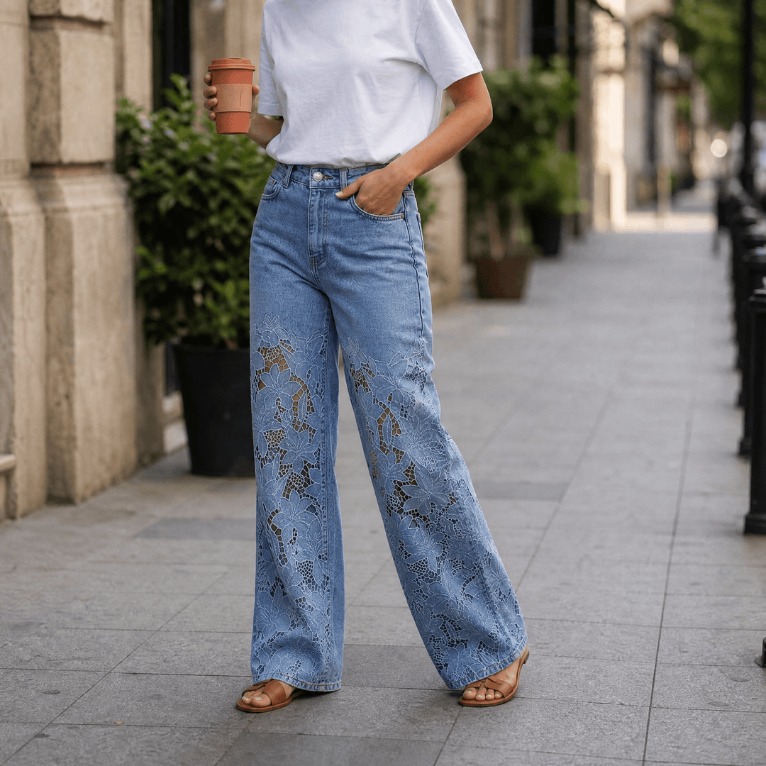 Laceveil – Dam jeans z koronkowymi wstawkami w kwiaty, vida ben