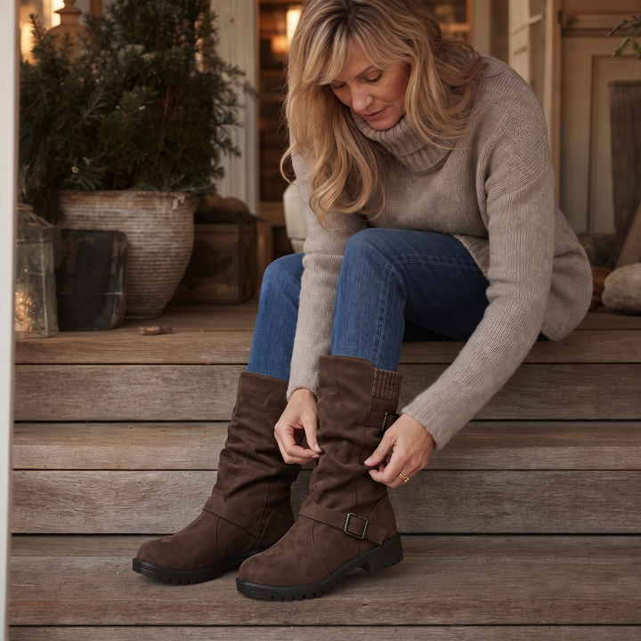 Wearbella – Boots med klack z spänne w stilu slouchy till mitten av vaden
