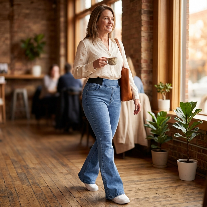 Curvela – Dam jeans med hög midja i rozkloszowanym dołem