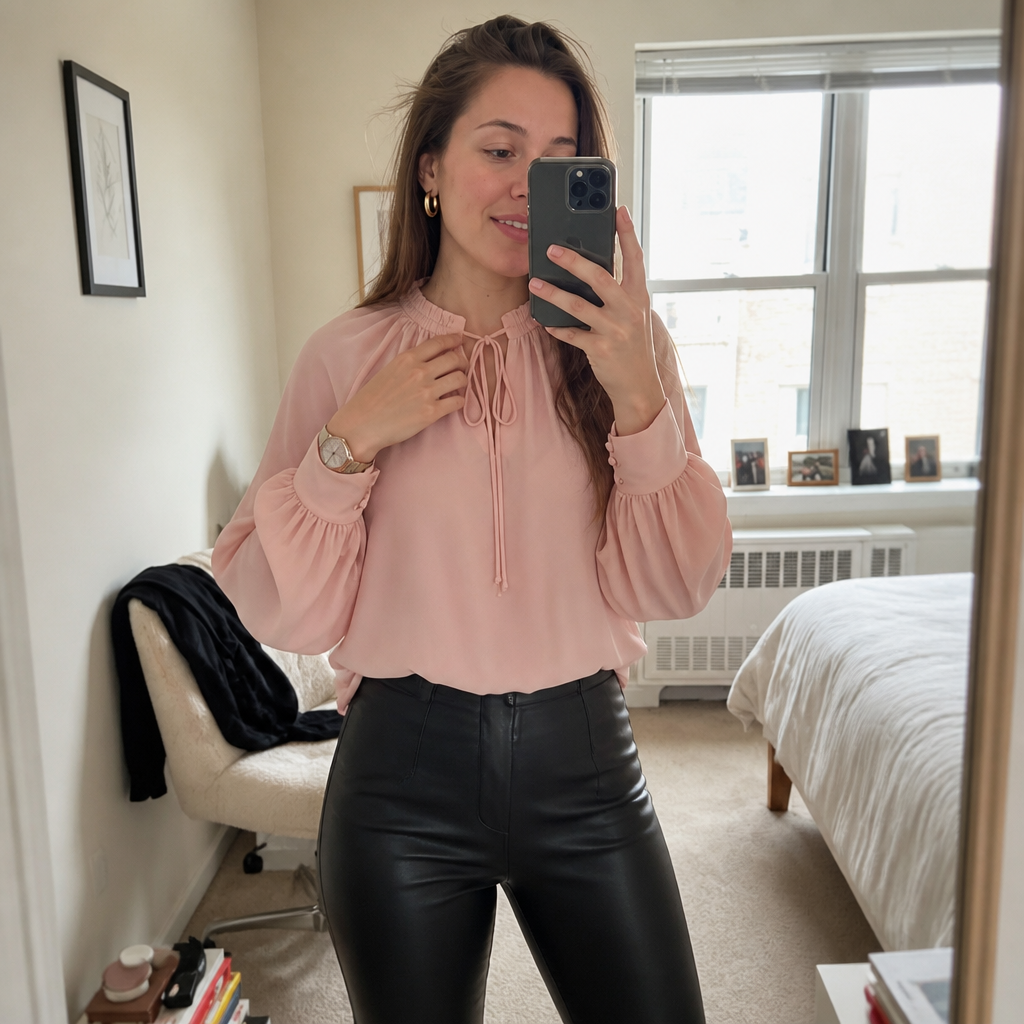 Wearbella – Blus z Chiffonem z Wiązaniem vid Hals i RęKaffemi Lampionowymi