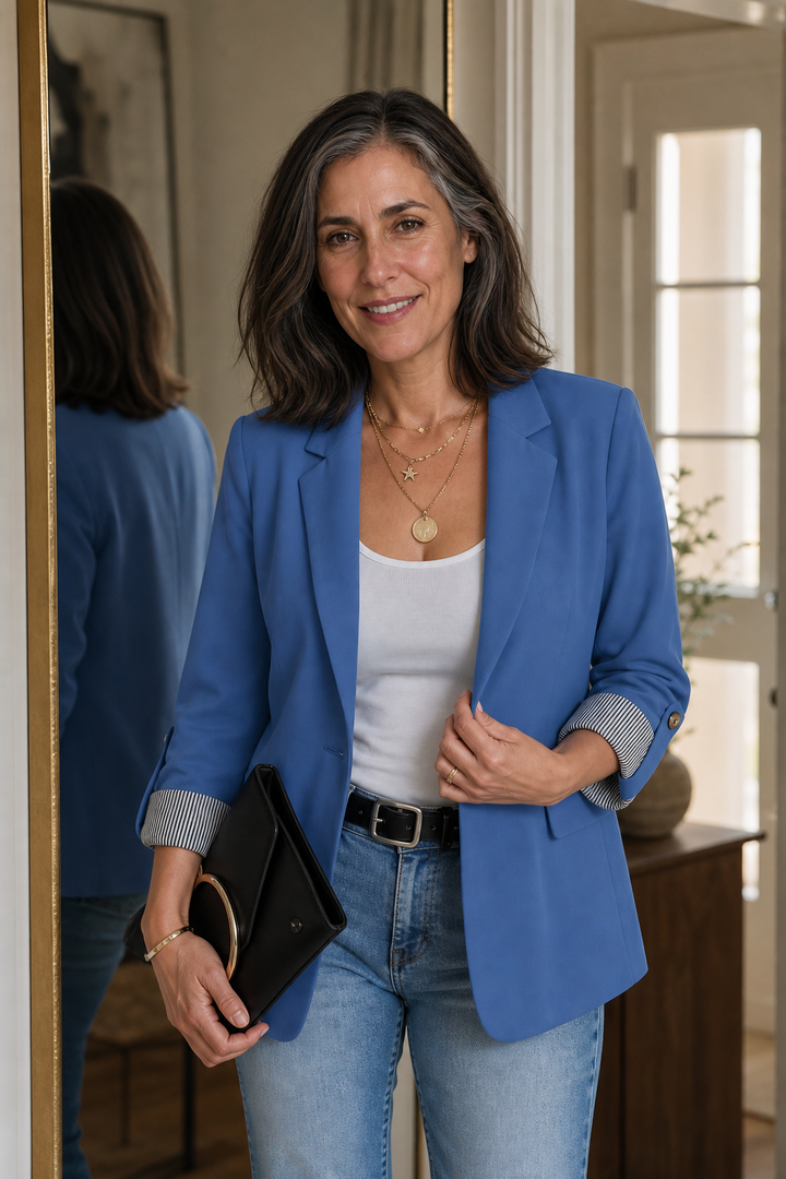 Cuffley – Żakiet z paskiem w färgze wstążki i rolowanymi ręKaffemi