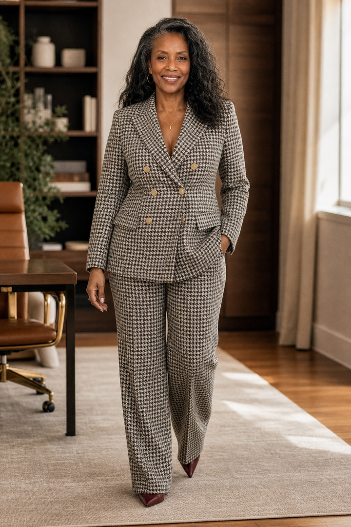 Kompozycja – Dwurzędowa Kavaj w Kratę i Byxor z Vida ben