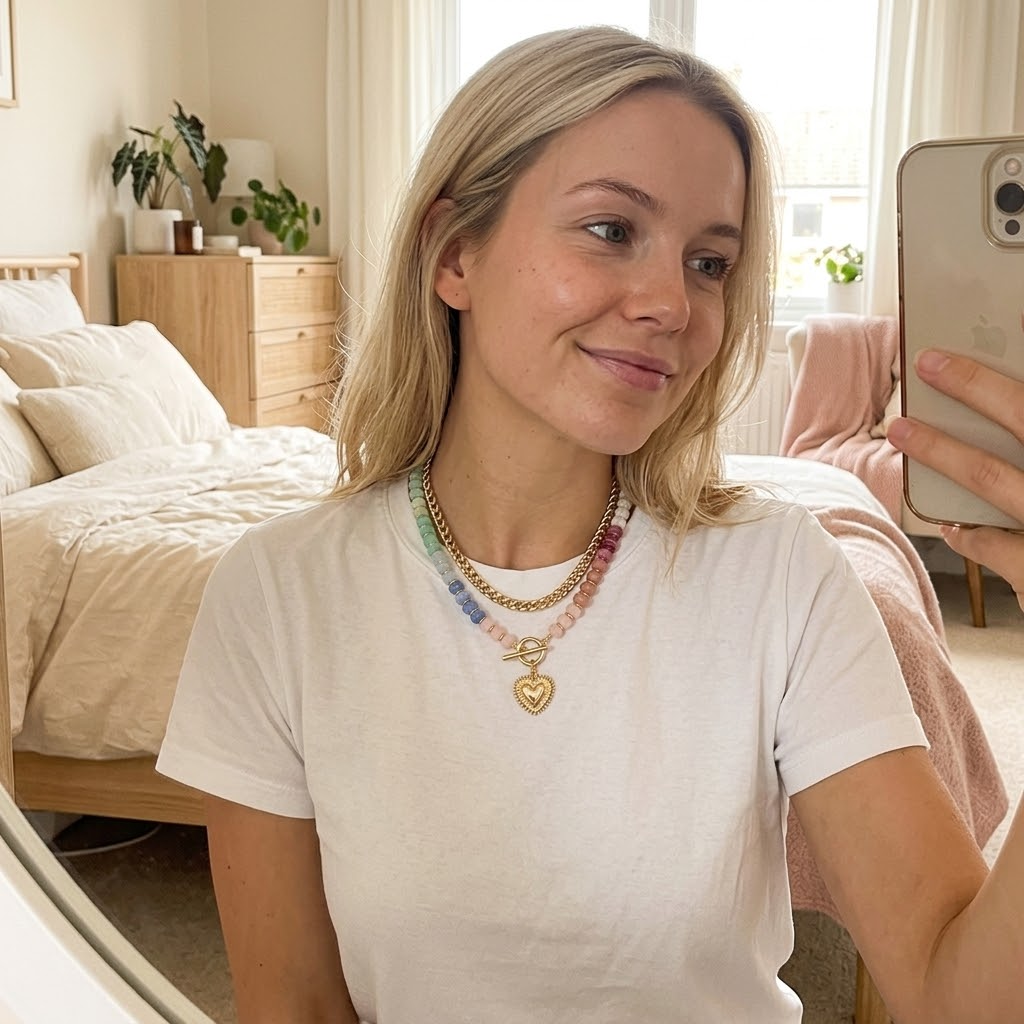 Lunavia – Halsband warstwowy z pastelowych koralików z Guldm hjärta
