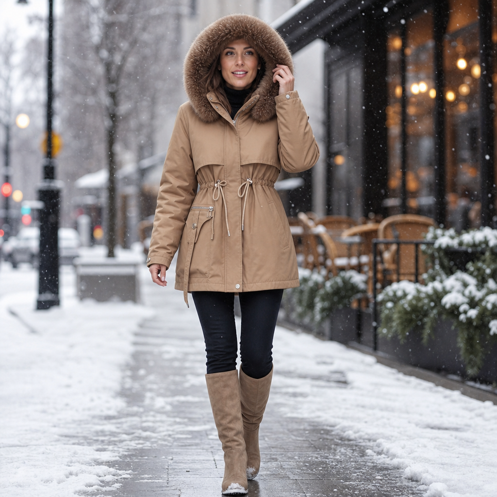 Veluxe – Quiltad parka z futrzanym finish w midja