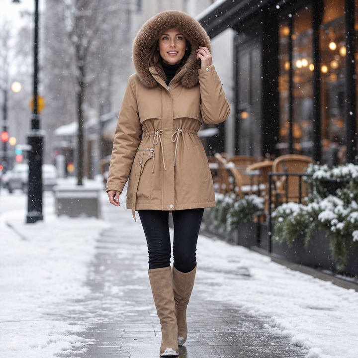 Veluxe – Quiltad parka z futrzanym finish w midja