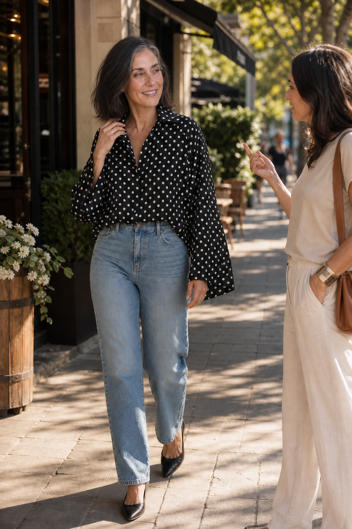 Wearbella – Blus med lång ärm w groszki z kołnierzykiem