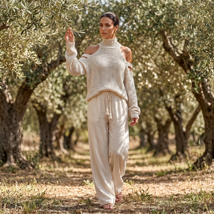 Alessia – Set z dzianiny z odkrytymi ramionami i vida ben