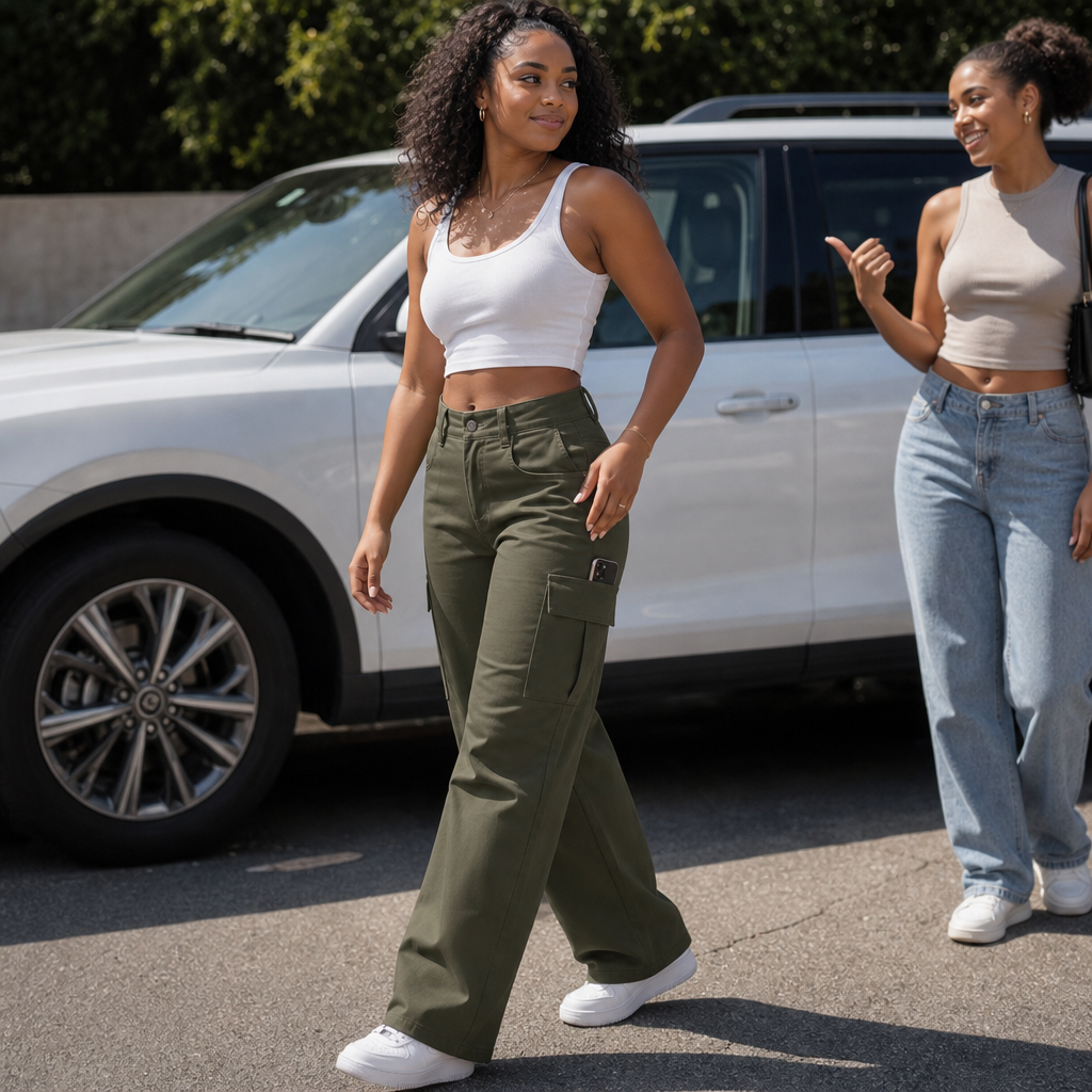 Wearbella – Byxor cargo med hög midja i vida ben