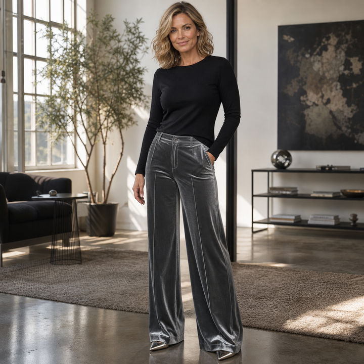 Wearbella – Welurowe Byxor med hög midja i Vida ben