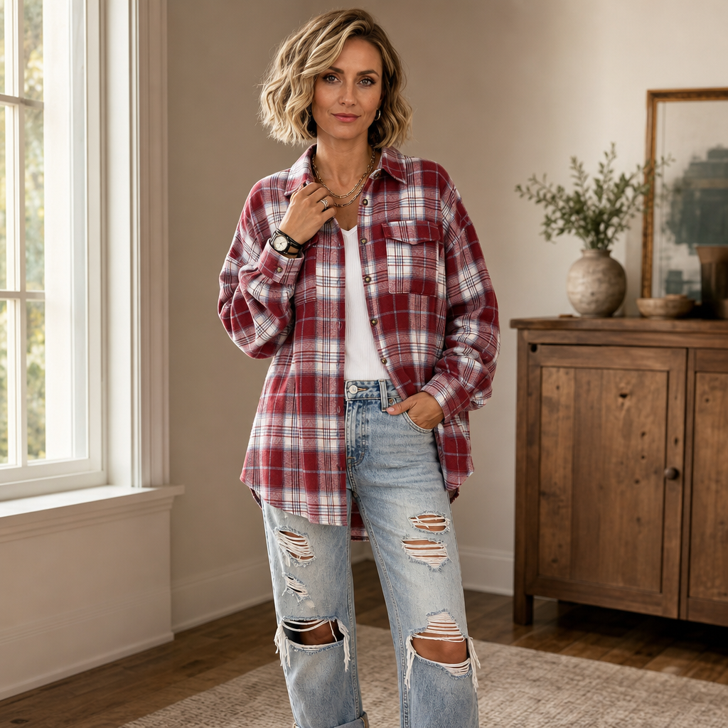 Layerly – Skjorta w kratę z opadającymi ramionami w overStorlek