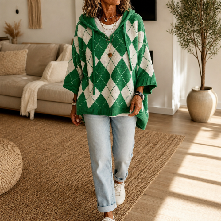 Wrapbella – Tröja Poncho z Kapturem w Mönster Argyle