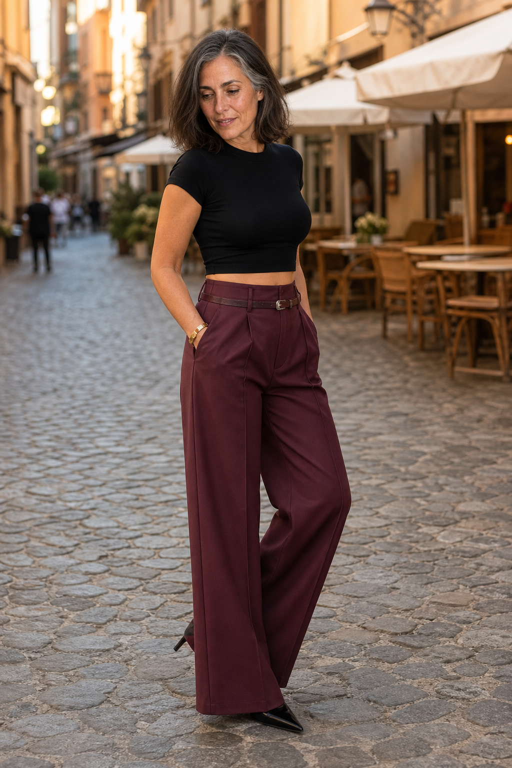 Setwear – Byxor med hög midja i vida ben z paskiem