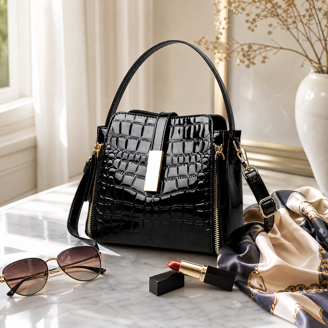 Velora – Handväska Crossbody w Lakierowanym Krokodylu