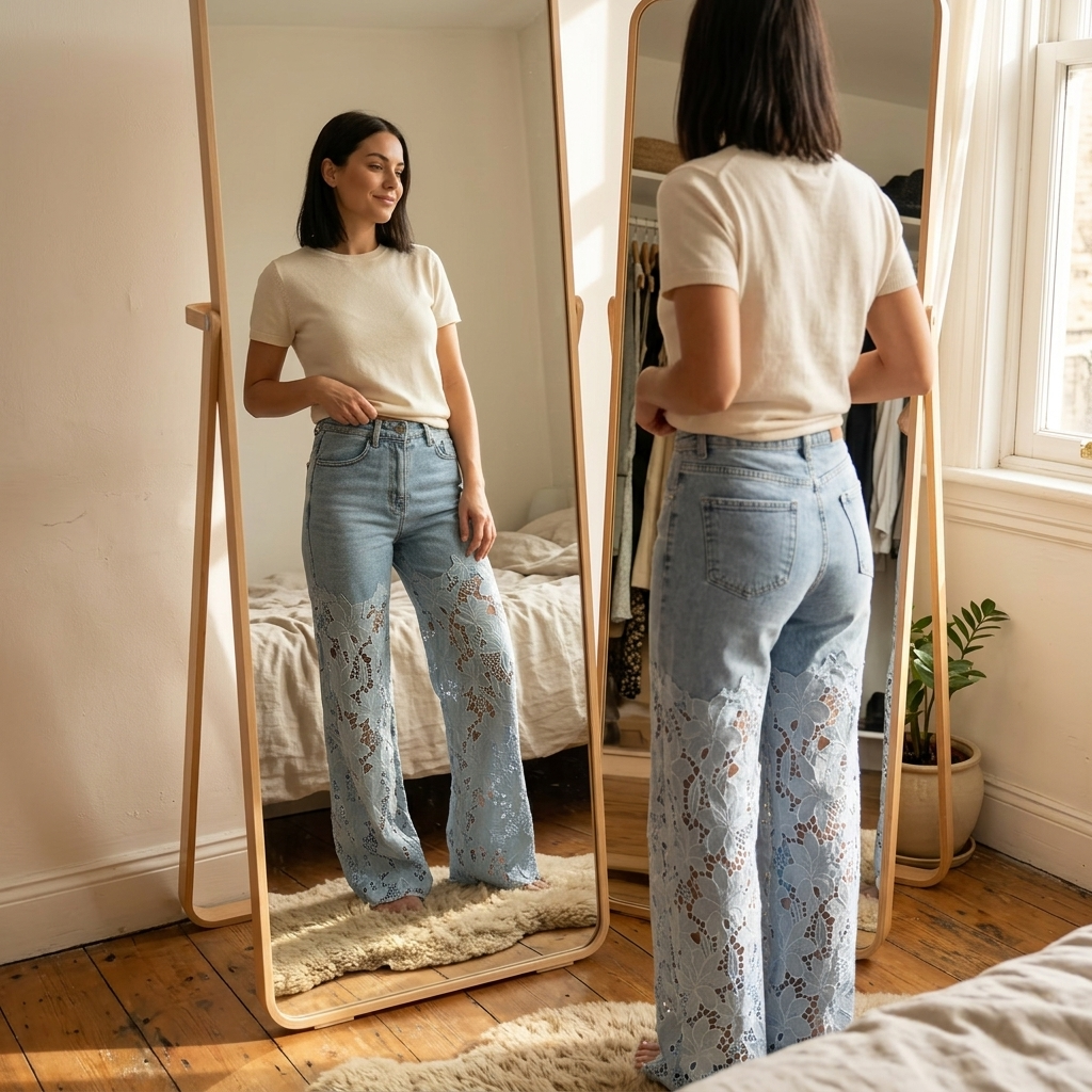 Laceveil – Dam jeans z koronkowymi wstawkami w kwiaty, vida ben