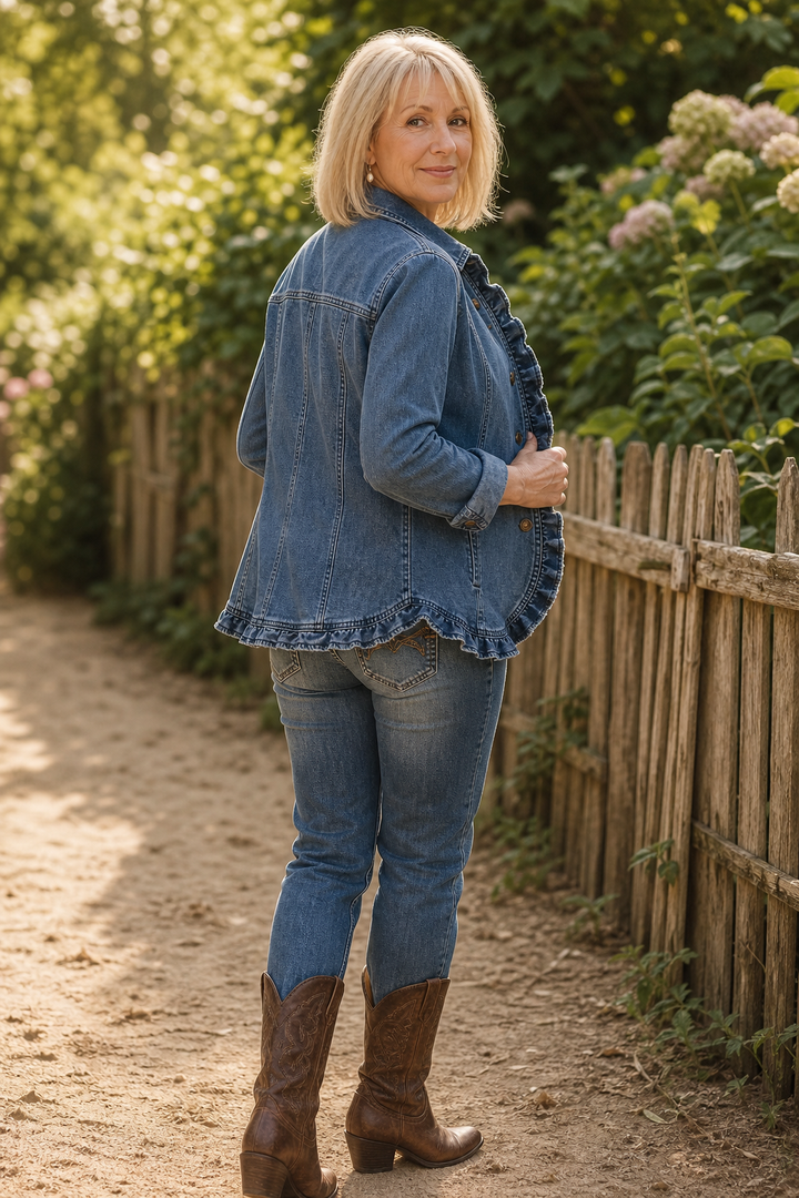 Wearbella – Dwurzędowa kurtka dżinsowa z falbanami