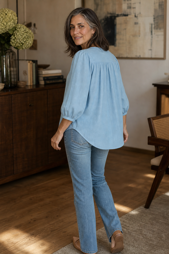 Wearbella – Blus z marszczonym urringning w v-ringning i bufkami