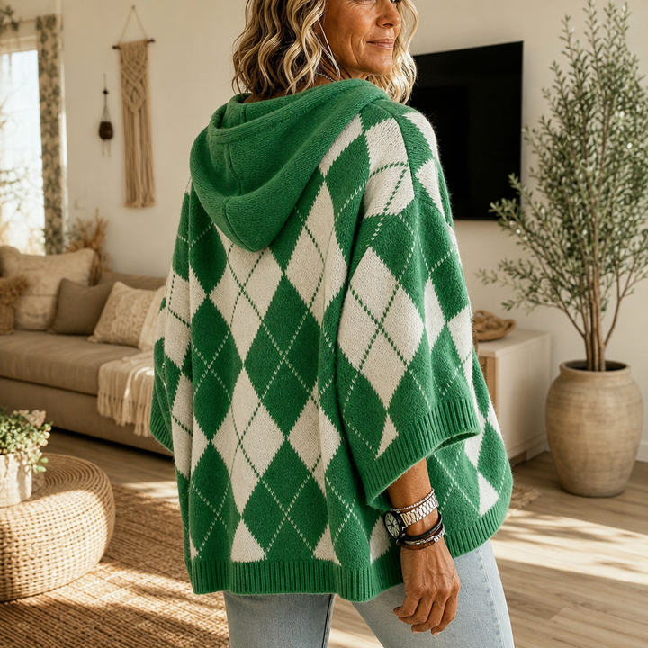 Wrapbella – Tröja Poncho z Kapturem w Mönster Argyle