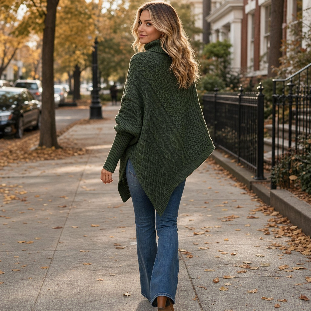 Cable &amp; Cove – Tröja Poncho z Golfem w Warkocze