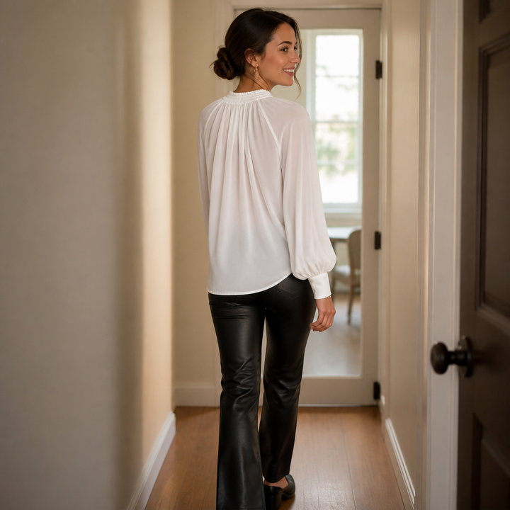 Wearbella – Blus z Chiffonem z Wiązaniem vid Hals i RęKaffemi Lampionowymi
