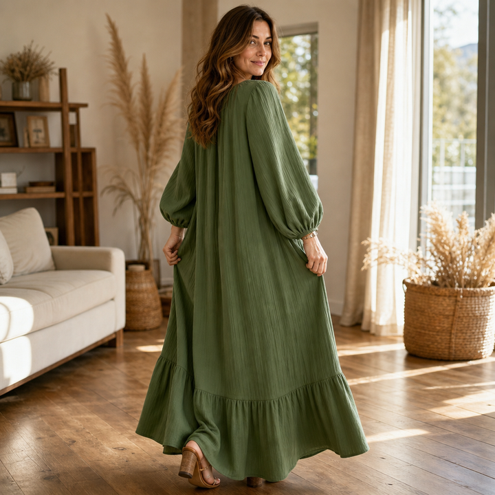 Wearbella – OverStorlekd Biskupa Ärm Boho Maxi Klänning