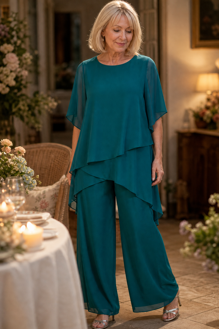 Wearbella – Set drapowanej asymetrycznej bluzki i byxor z vida ben