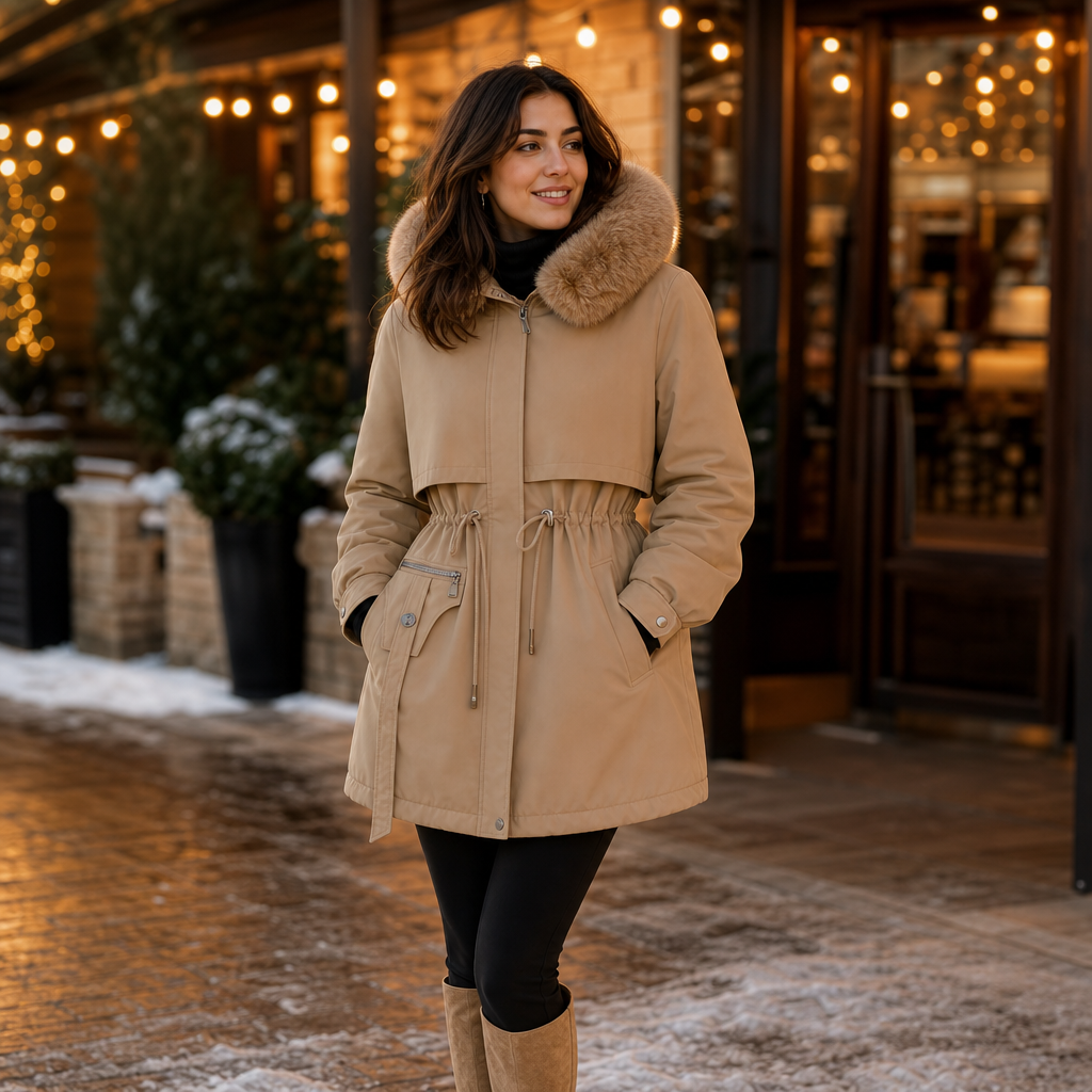 Veluxe – Quiltad parka z futrzanym finish w midja