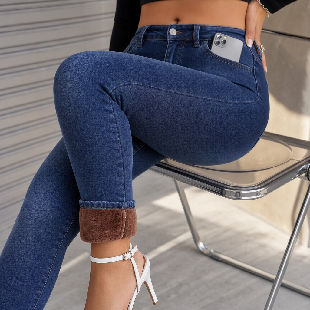 Plushden – Jeans Skinny z Fleecką w Środku
