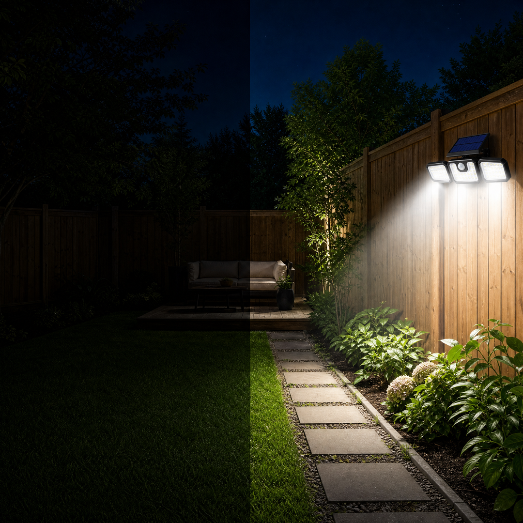 Northwall – Solarna lampa vägg z 3 głowicami i czujnikiem ruchu