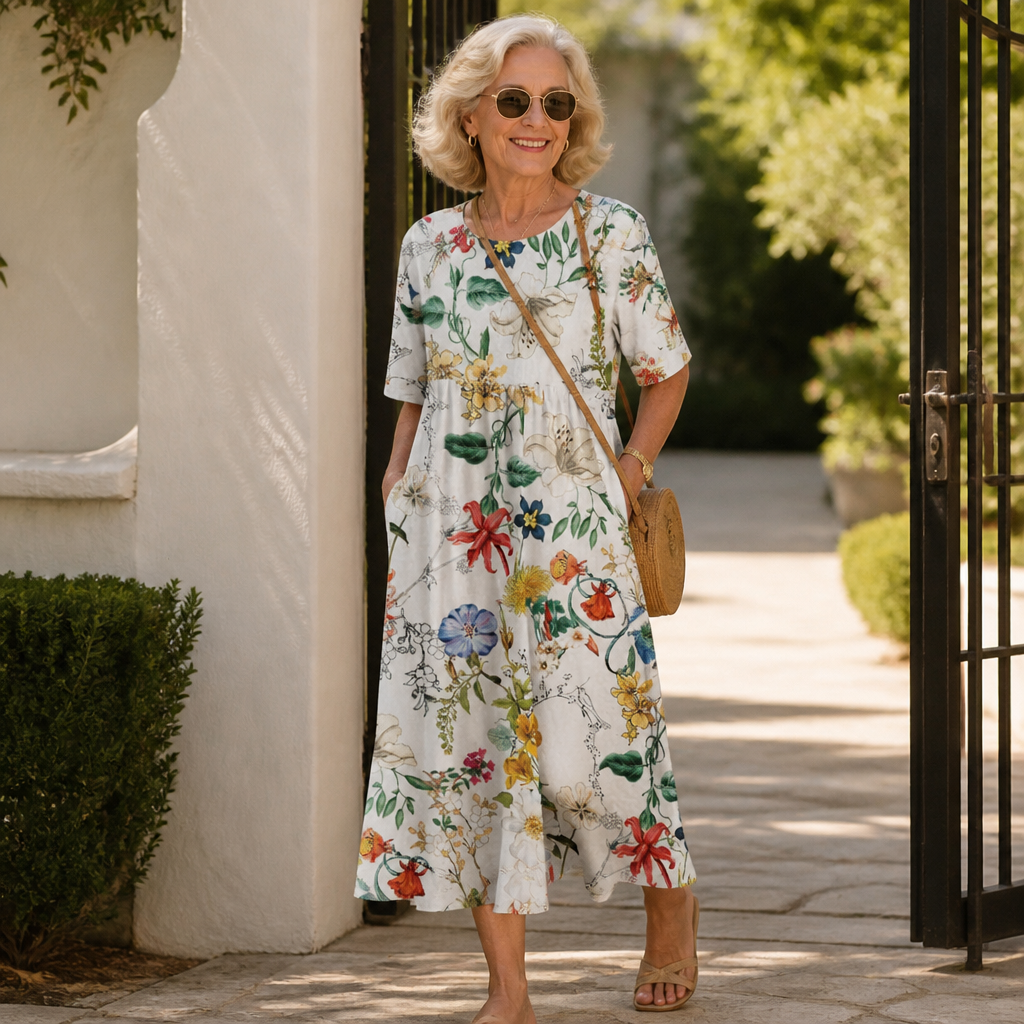 Wearbella – Midi klänning w blommig mönster z okrągłym urringning