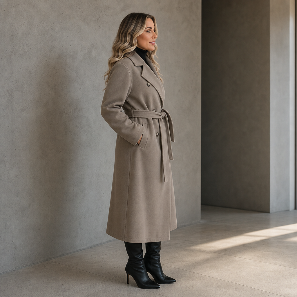 Belted Belle – Podwójnie zapinany lång kappa z paskiem