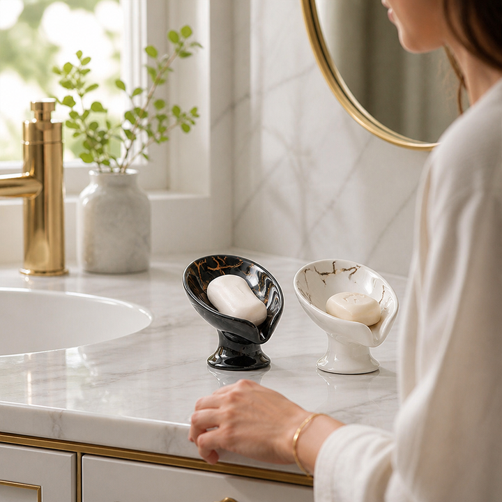 Ulotka – Samoodprowadzająca ceramiczna mydelniczka i form av liścia