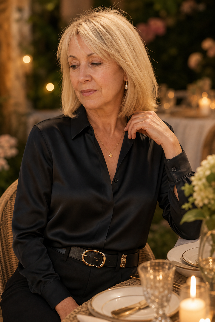 Placket &amp; Poise – Blus z ukrytym stängning, satynowa, med lång ärm