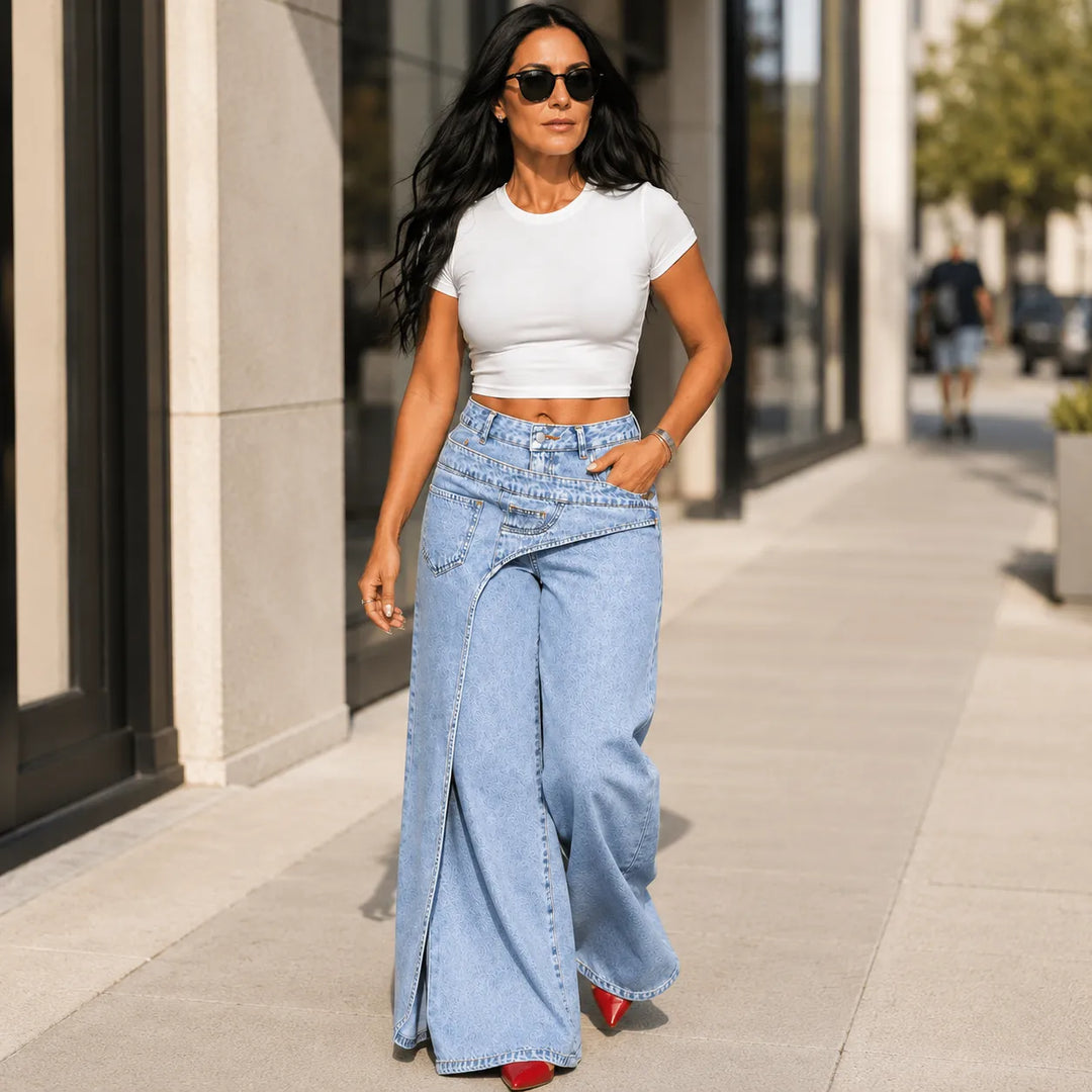 Vellara – Asymetryczne jeans z vida ben i wiązaniem w midja