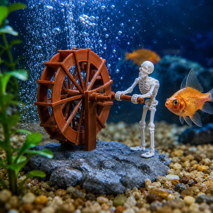 Finnegan – Animowana Figurka Szkieletu z Kołem Wodnym för Akwarium z Aeracją Bąbelkową