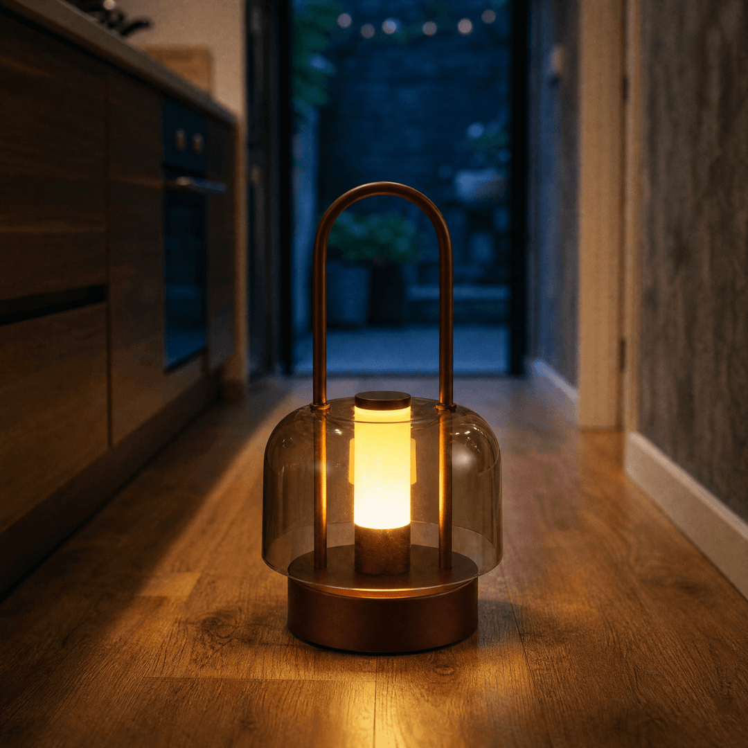 Lumora – Ładowana Lampa LED w Dymnym Kloszu