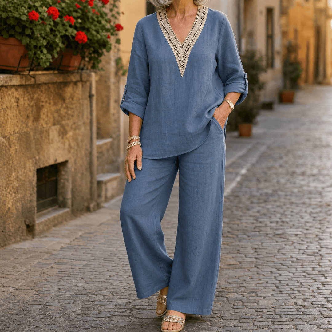 Lunavia – Set V-neck z szydełkowym finish för kvinnor