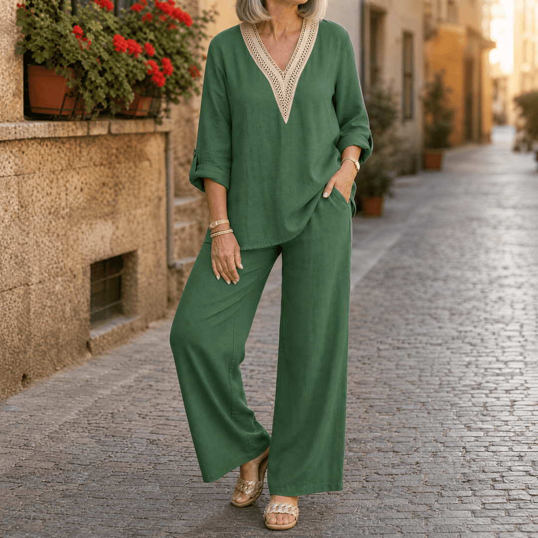 Lunavia – Set V-neck z szydełkowym finish för kvinnor