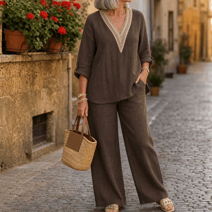 Lunavia – Set V-neck z szydełkowym finish för kvinnor