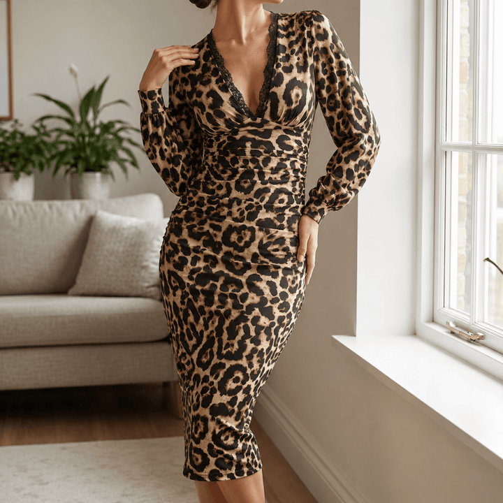 Luxora – Klänning midi w leopardmönster