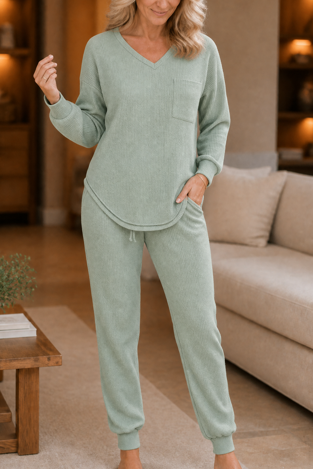 Wearbella – Set för wypoczynku z urringning w v-ringning w splot wafel