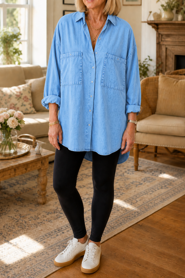 Wearbella – Przesadnie Stor, Mjuk Skjorta z Dżinsu Chambray