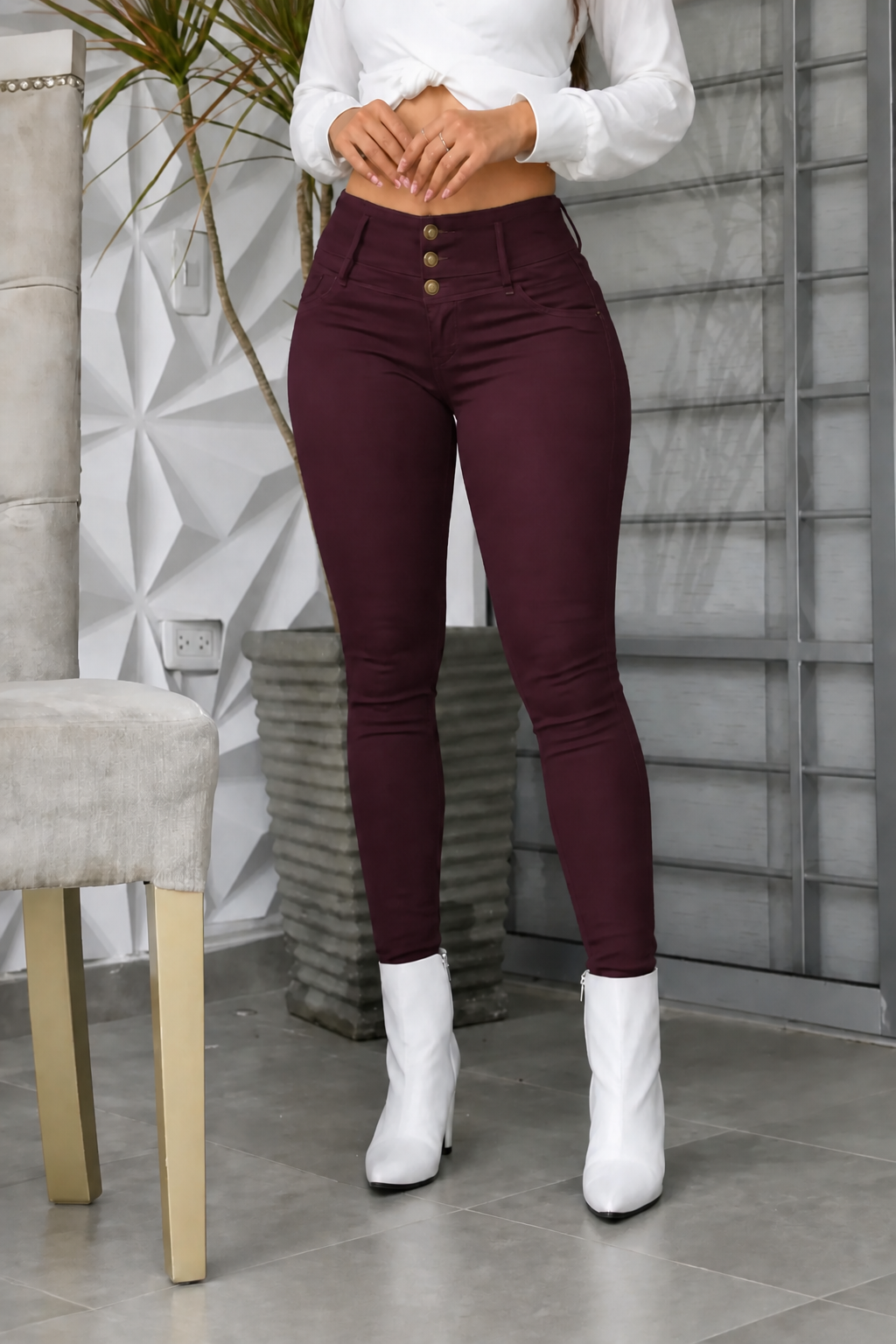 Waistlyn – Byxor Skinny med hög midja i Flera Knappar