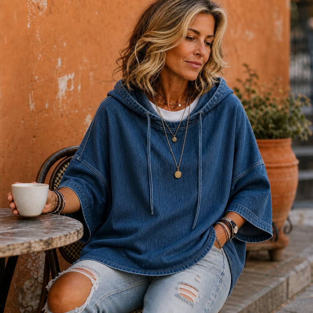 Wearlow – OverStorlekd Ponczo z Prania w Stilu Dżinsowym