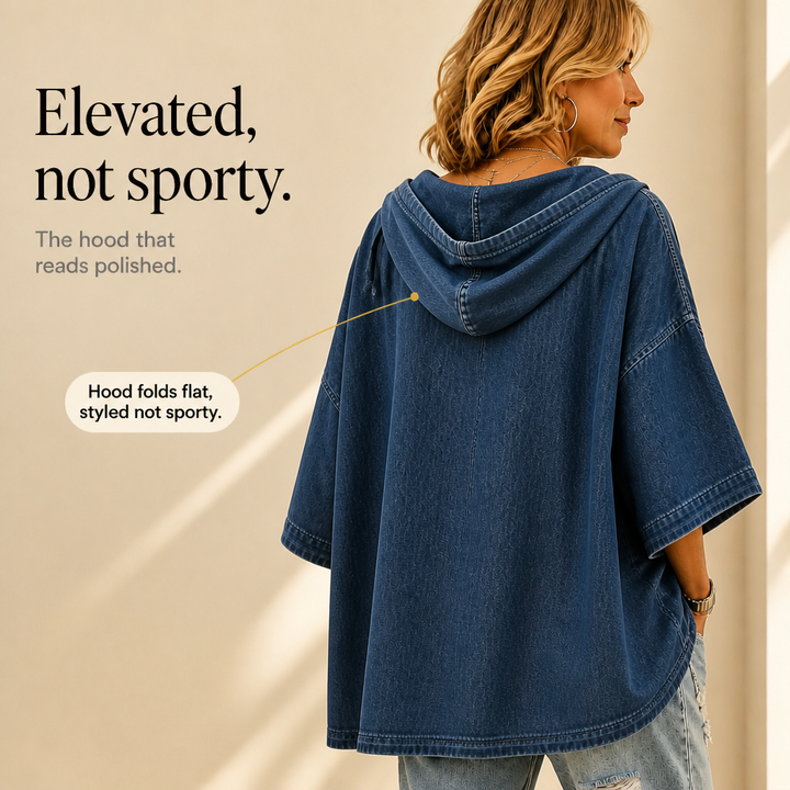 Wearlow – OverStorlekd Ponczo z Prania w Stilu Dżinsowym