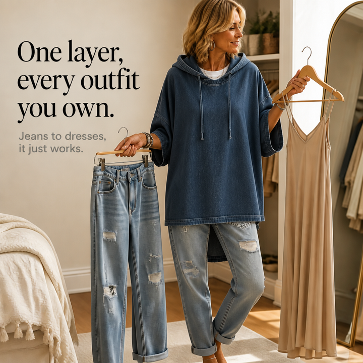 Wearlow – OverStorlekd Ponczo z Prania w Stilu Dżinsowym