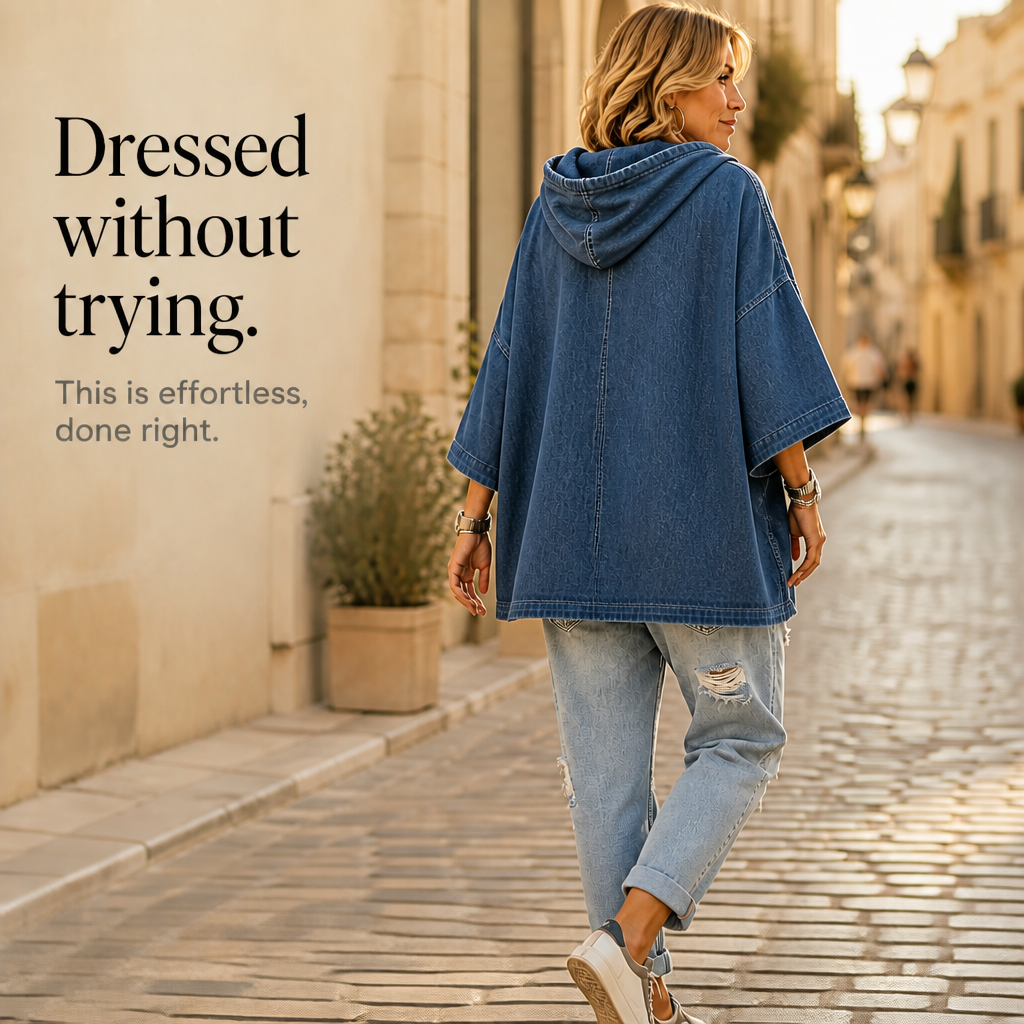 Wearlow – OverStorlekd Ponczo z Prania w Stilu Dżinsowym