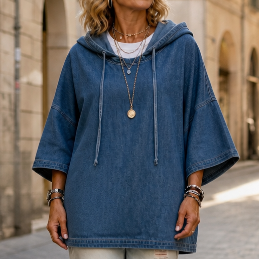 Wearlow – OverStorlekd Ponczo z Prania w Stilu Dżinsowym