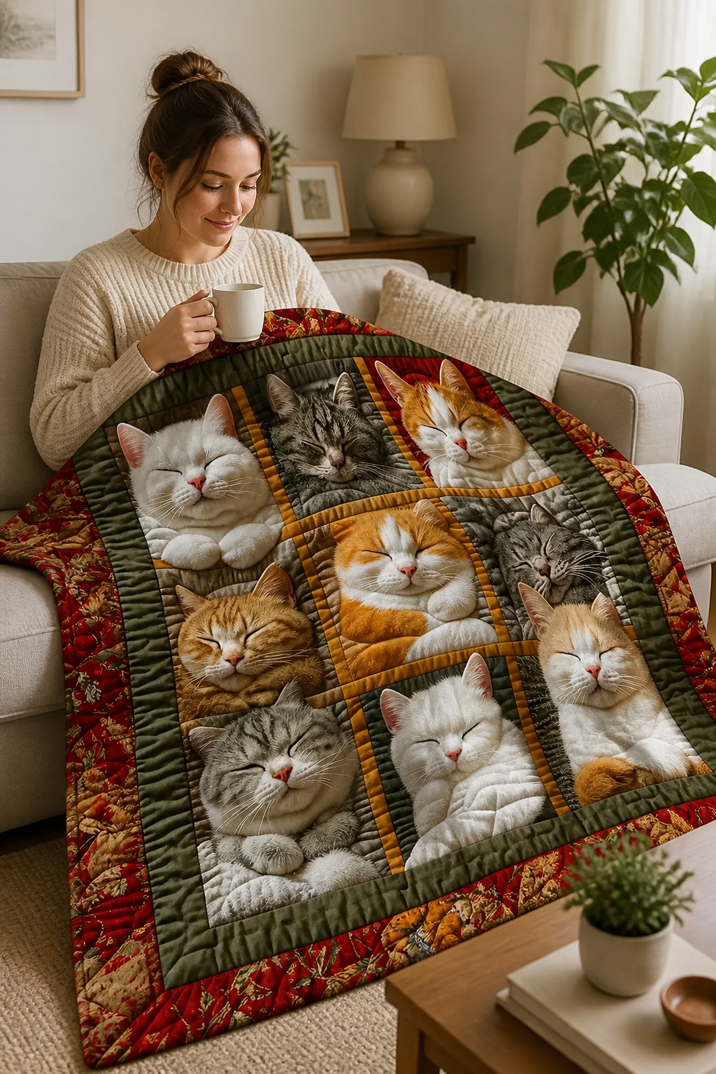 Purrfecto – Odwratumny koc flanelowy z dziewięcioma śpiącymi katter