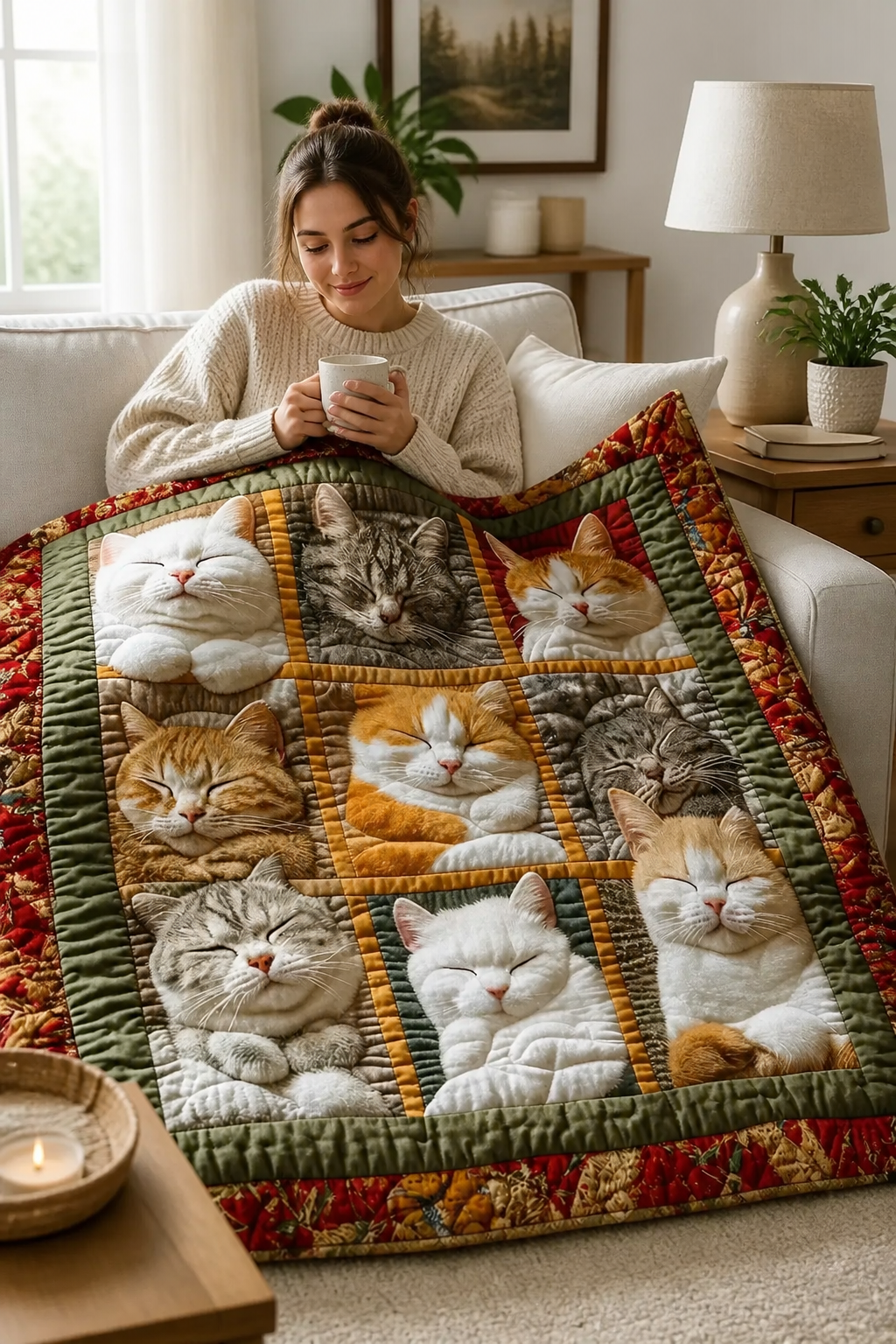 Purrfecto – Odwratumny koc flanelowy z dziewięcioma śpiącymi katter