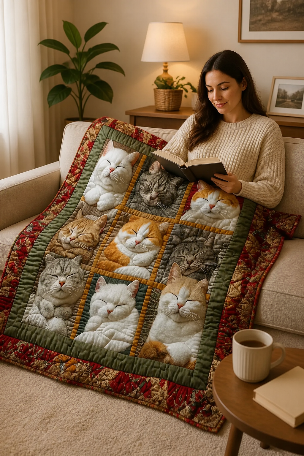 Purrfecto – Odwratumny koc flanelowy z dziewięcioma śpiącymi katter